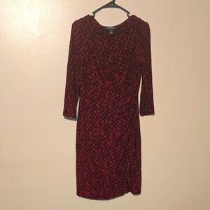 Lauren Ralph Lauren Red & Black Sheath Dress Ruched Gorgeous Womens Size 8